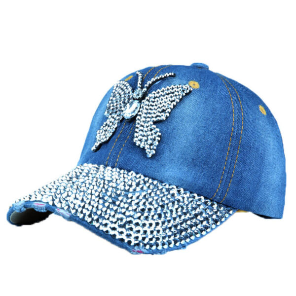 Denim baseball cap rhinestones butterfly (1)