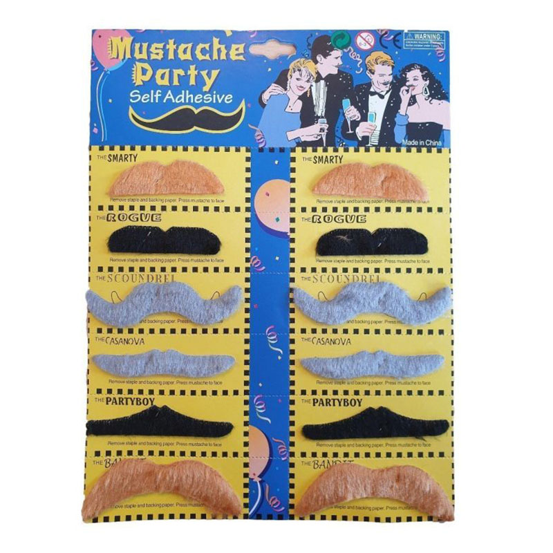 party mustache black brown gray